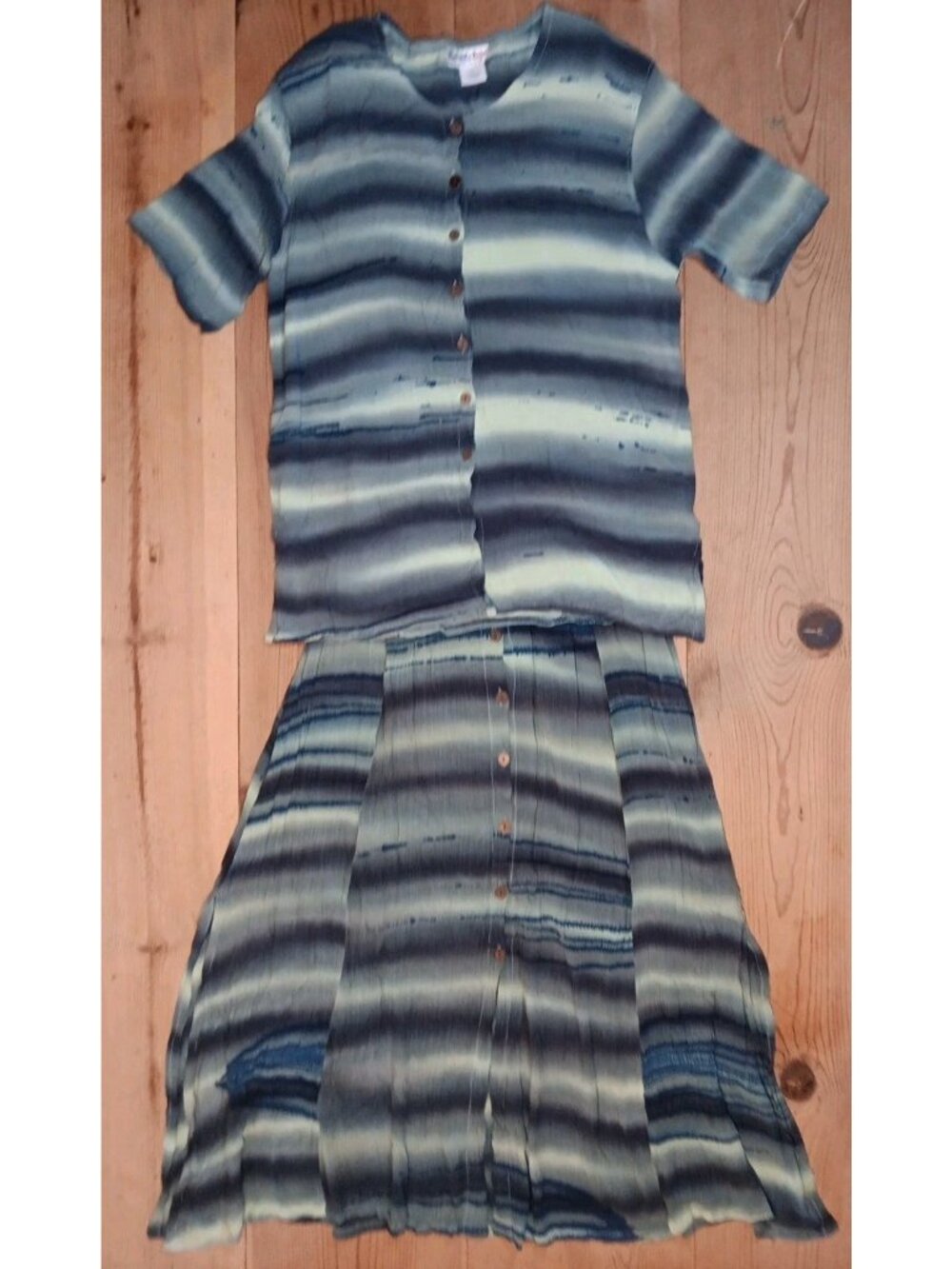 Vtg Beverly Rose Womens Outfit Set Top 2X Maxi Skirt 1X Green Ombre Stripe